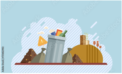 Waste pollution. Vector illustration. Climate action is necessary to address impact waste pollution on global warming Plastic pollution has become one most challenging environmental issues our time