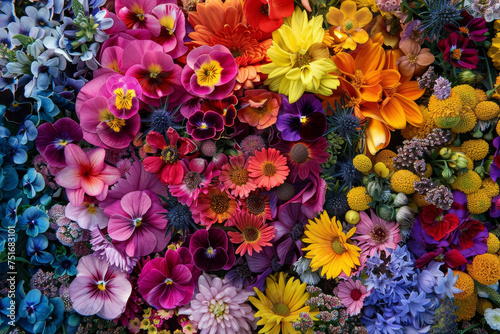 A collage of different types of flowers arranged in the shape of a heart