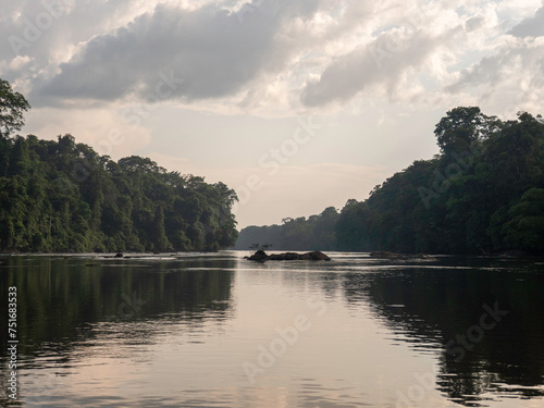River in the jungle at sunset