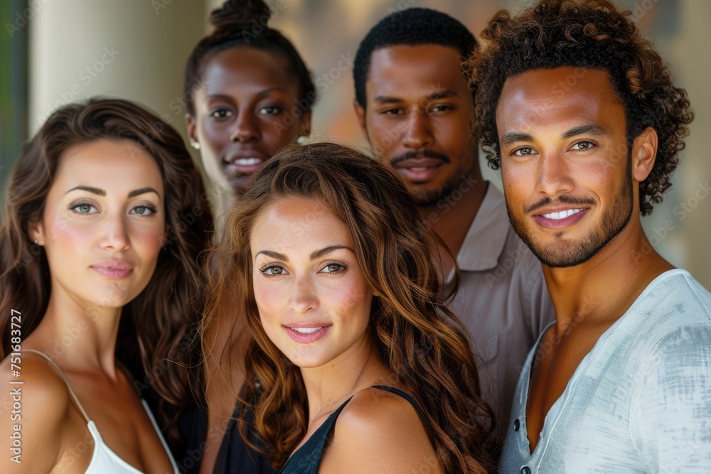 Fototapeta premium Group of diverse people portraits smiling together. Multi-ethnic community and friendship