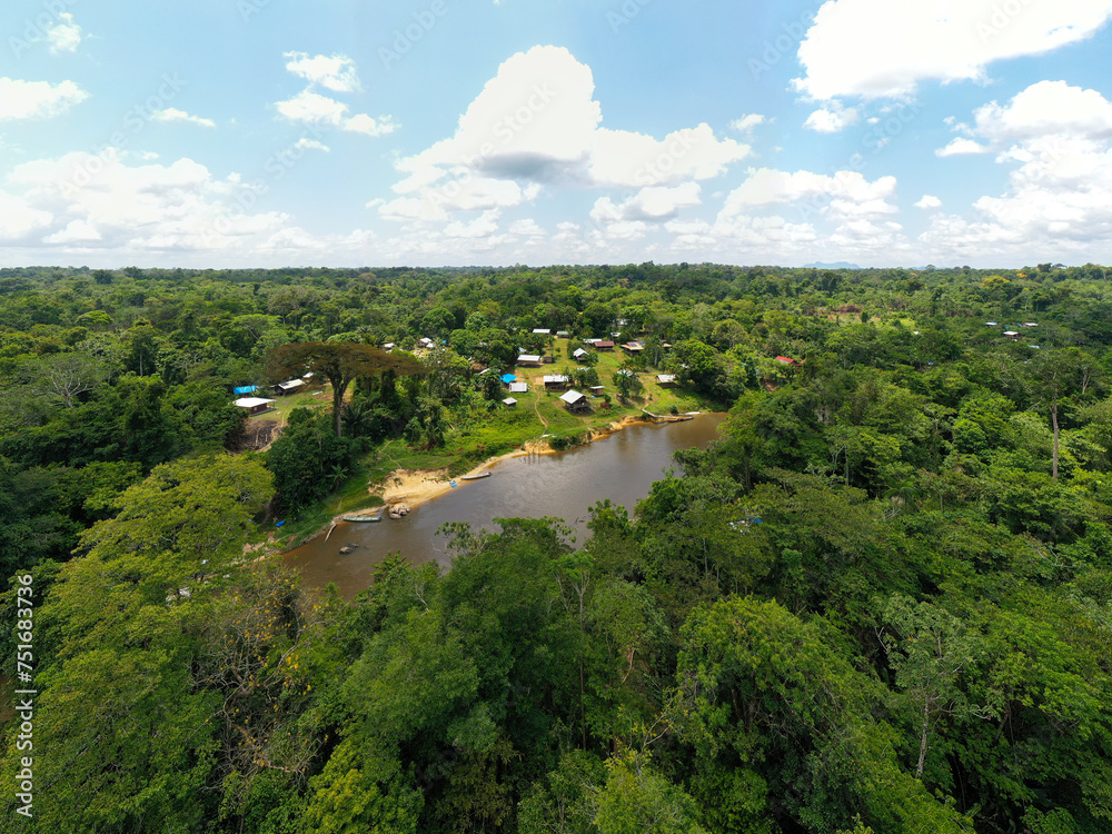Village in the amazonian forest from above Village in the amazonian forest from above
