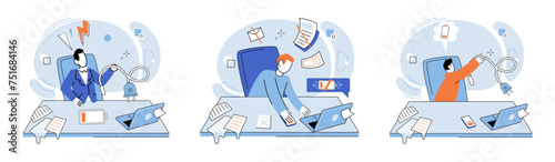 Working hard vector illustration. The pressure to perform can lead to increased stress levels and exhaustion among executives Overworking oneself can result in burnout and feelings frustration