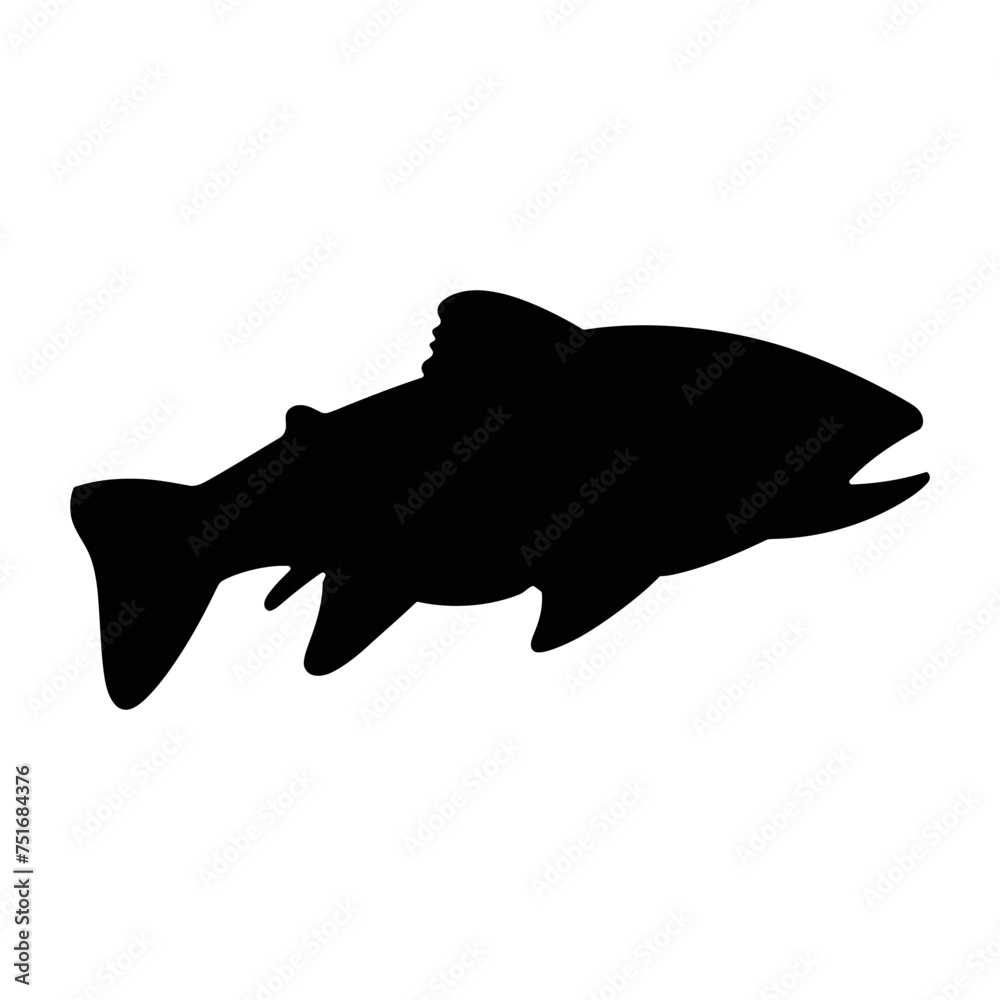 Trout fish silhouette, fish silhouette and vector illustration in flat style Trout fish silhouette, fish silhouette and vector illustration in flat style