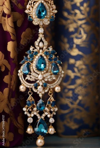 Fancy American Diamond earrings closeup image on black background