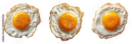 set fried egg. top view. isolated on transparent png solid white background