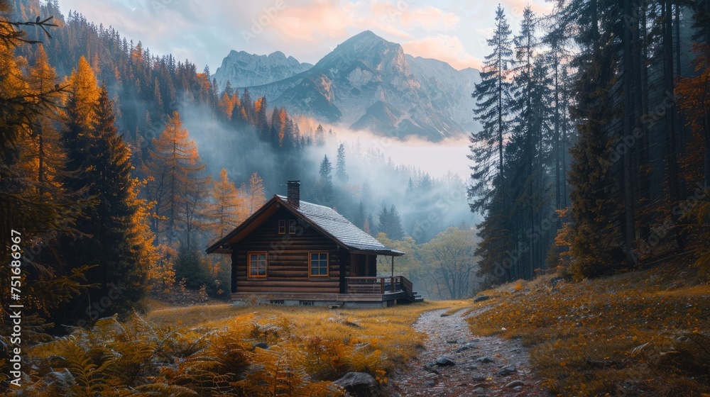 A secluded cabin in the wilderness - obrazy, fototapety, plakaty 