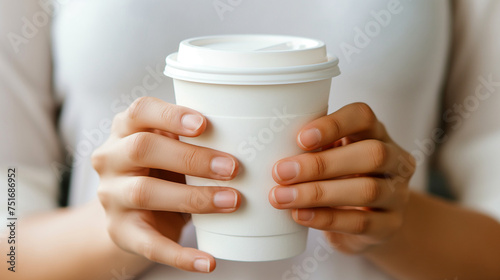 Woman holding a paper cup with hot coffee generate ai