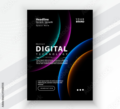 Poster brochure cover banner presentation layout template, Technology digital futuristic internet network connection black background, Abstract cyber future tech communication, Ai big data science 3d