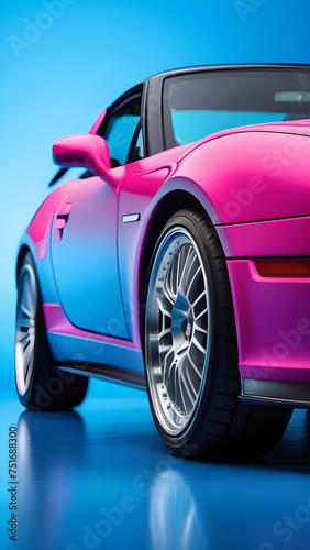 Pink car on a blue background.