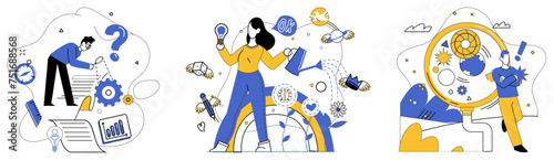 Corporate vision vector illustration. Strategic exploration is microscope through which businesses examine intricate details development Progress in professional occupation is golden path leading