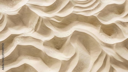 Abstract desert dunes texture background. Top view of a natural sandy pattern. Close-up shot of sand waves. Top view of the sinuous shapes and textures formed by sand dunes photo