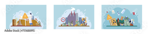 Waste pollution. Vector illustration. Landfills are common method waste disposal, but they can lead to soil and water contamination The waste pollution metaphor highlights destructive impact