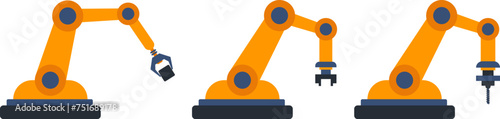 Mechanical robot arm machine icon. Manufacturing industry mechanical robot arm. AI picker, picking robot, technology hydraulic robotic hand, vector illustration