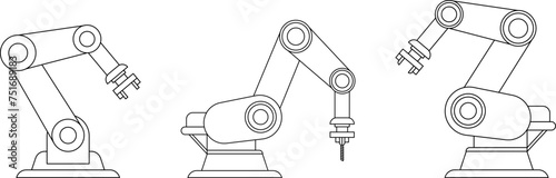 Mechanical robot arm machine icon. Manufacturing industry mechanical robot arm. AI picker, picking robot, technology hydraulic robotic hand, vector illustration photo