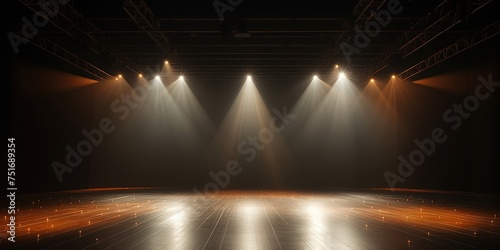Artistic performances stage light background with spotlight illuminated the stage for contemporary dance. Empty stage with monochromatic colors and lighting design.
