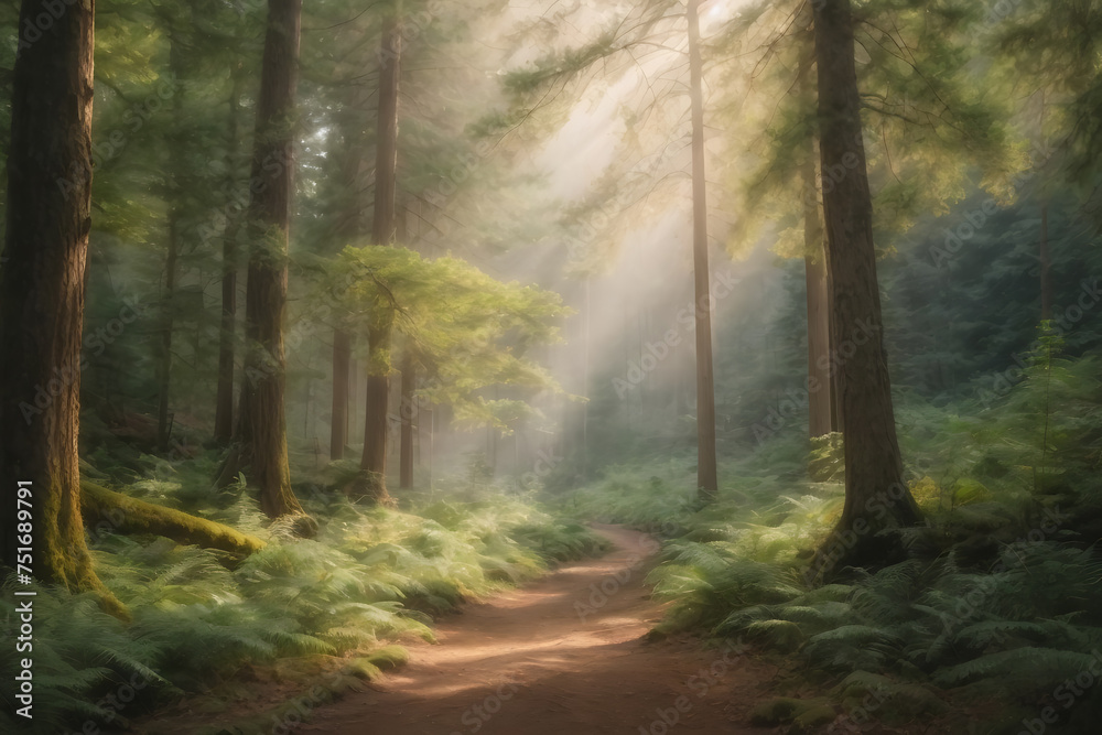 Painting capturing the serene forest scene Painting capturing the serene forest scene