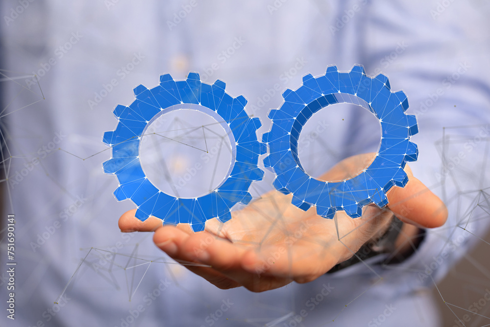 gear system data. Connecting lines and dots.Big data visualization - neural network exposure digital gear system data. Connecting lines and dots.Big data visualization - neural network exposure digital