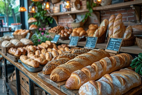 baguettes and breads in bakery shop