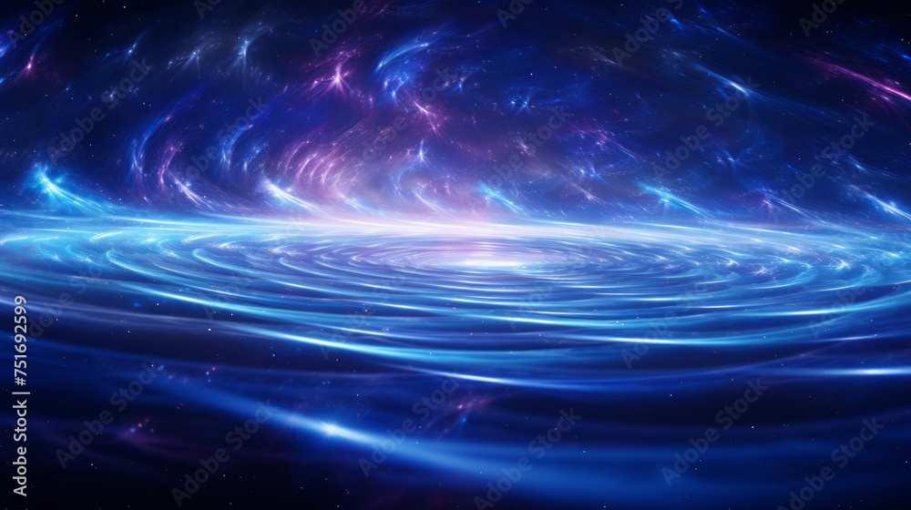 This image showcases a captivating cosmic swirl in shades of blue with stars, indicative of deep space phenomena