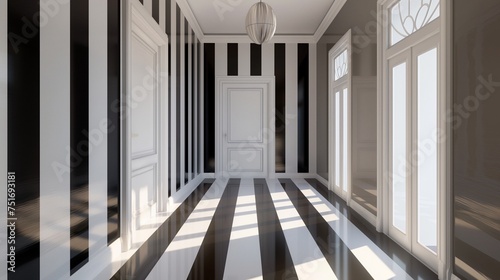 Simple black and white stripes adding a timeless flair to a hallway
