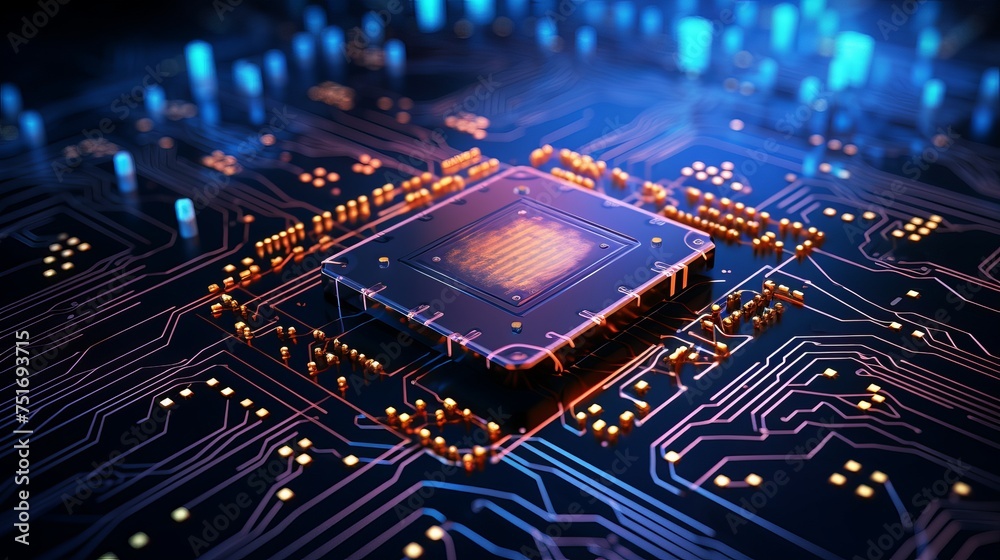 Computer-generated digital connection structure featuring an artificial intelligence (AI) chip.
