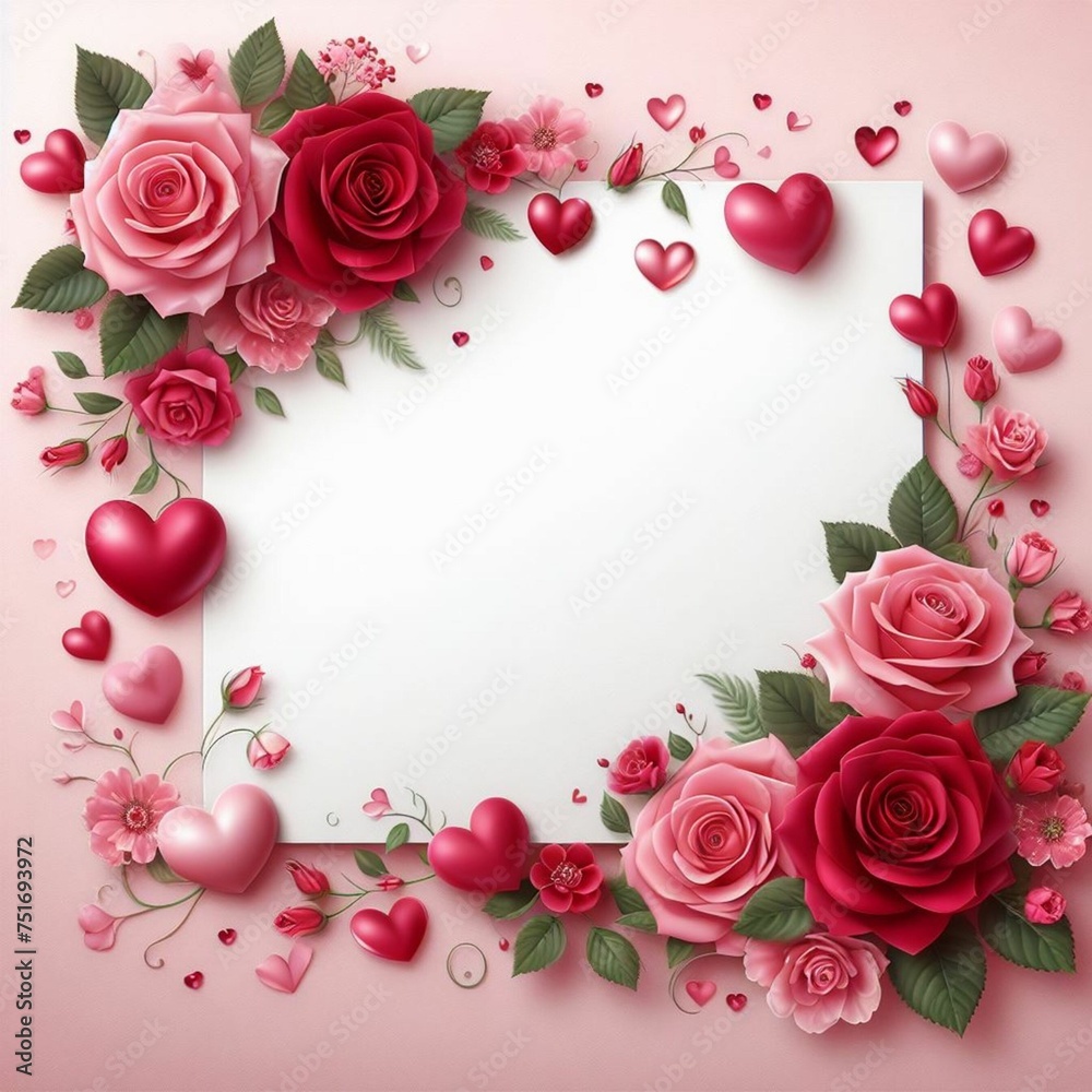 Valentine's day, decoration, love, cute, roses, blank space, hearts, design, holiday, celebration, pink and red, flowers, bouquet, pattern, june, realistic, detailed