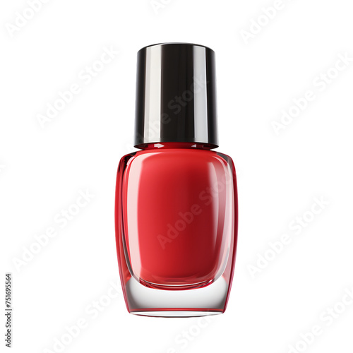 Red nail polish bottle, isolated on white background
