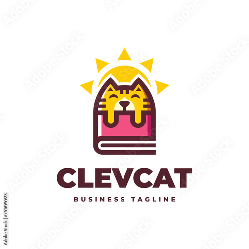 cute clever cat logo design