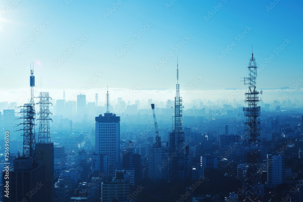 Obraz premium Urban Expanse with Towering Communications