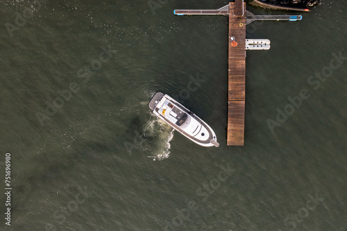 Yacht parking at the marina from above