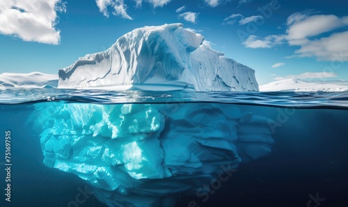 Half underwater view on an iceberg