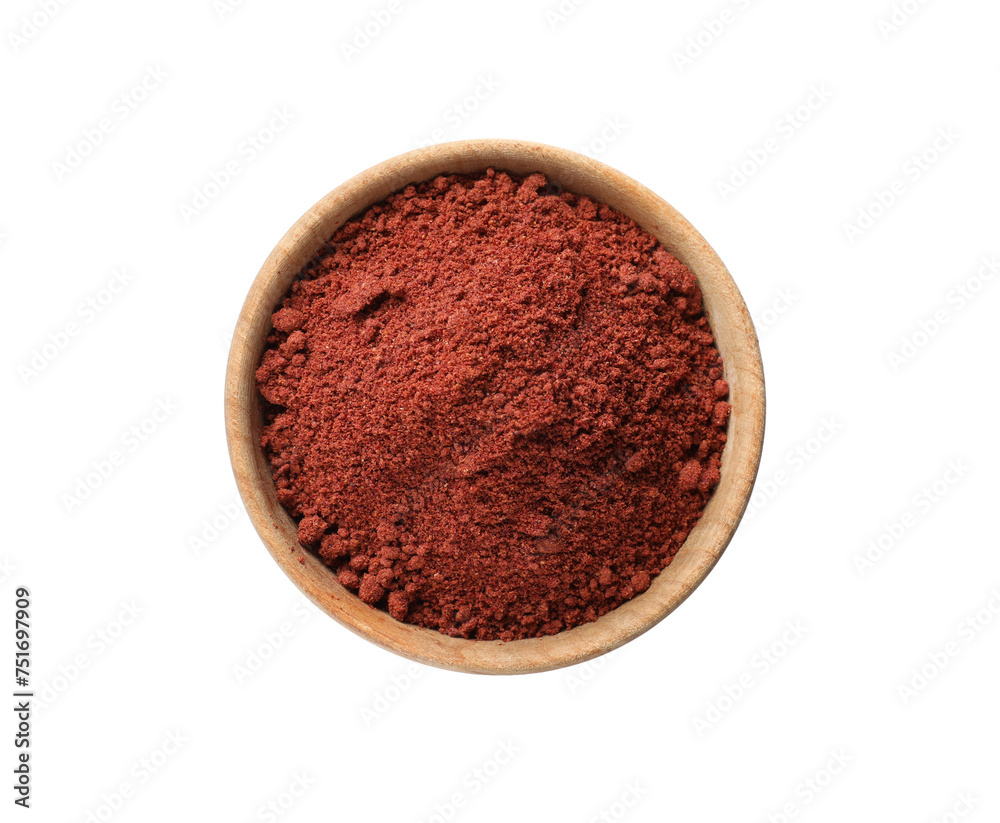 Cranberry powder in bowl isolated on white, top view Cranberry powder in bowl isolated on white, top view