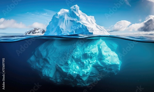 Half underwater view on an iceberg