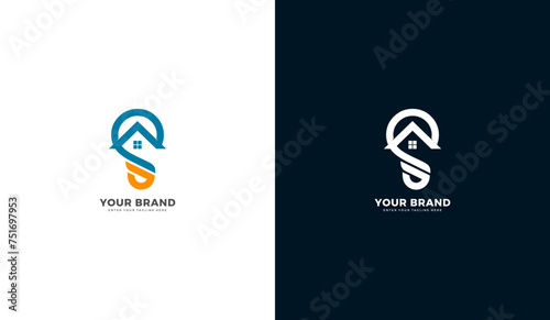 Smart home logo. Home icon design, light bulb, letter s. Graphic vector illustration