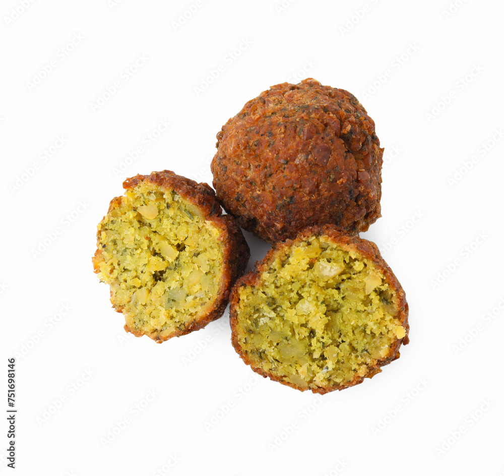 Delicious falafel balls isolated on white, top view Delicious falafel balls isolated on white, top view