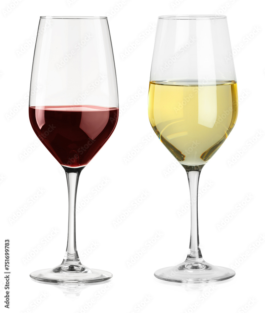 Glasses of white and red wine isolated on white Glasses of white and red wine isolated on white