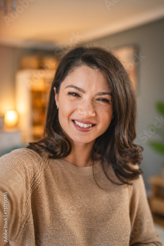 Mature caucasian woman female at home happy smile portrait close up