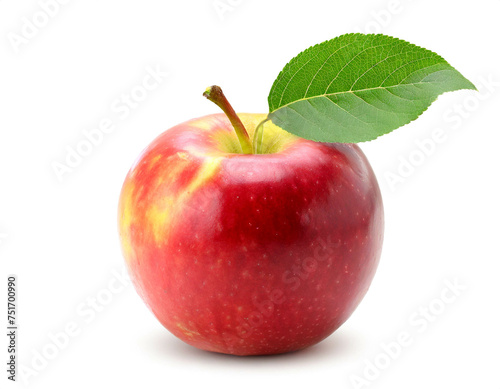 Apfel mit Blatt isoliert auf wei  en Hintergrund  Freisteller
