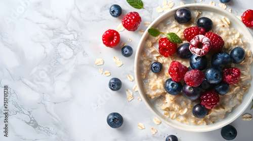 oatmeal with berries. in a bright modern kitchen