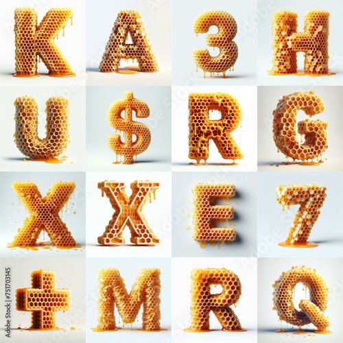 Honeycomb Lettering Typeface. AI generated illustration