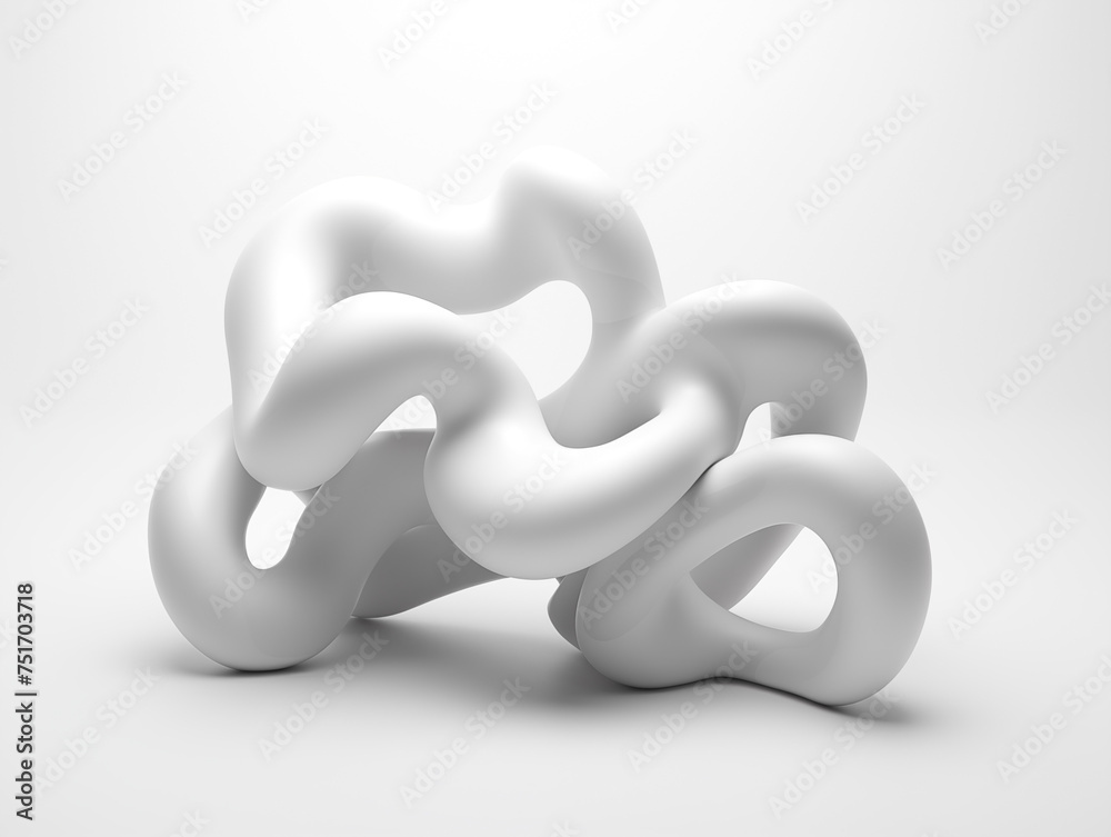 White abstract 3D render with intertwined smooth shapes on light background White abstract 3D render with intertwined smooth shapes on light background