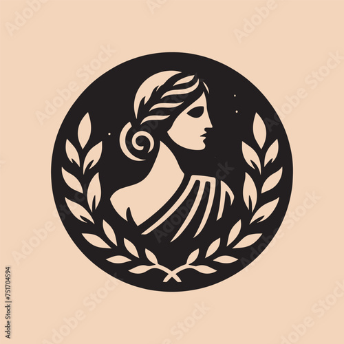 beautiful antique woman portrait. Logo. Simple modern design, icon, ebmlem, print. Black and white