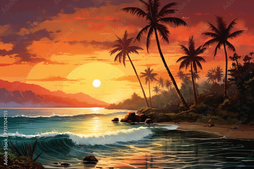 a sunset over a beach