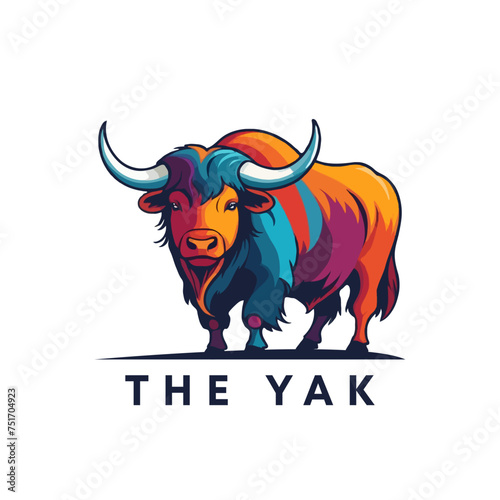 Colorful Wild yak logo. Yak Head Silhouette logo design inspiration