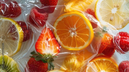 Frozen fruits in polyethylene
