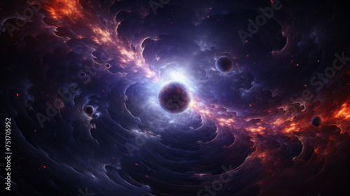 A mesmerizing digital creation of a space vortex swirling towards a central radiant star, evoking the mysteries and power of black holes and galaxies