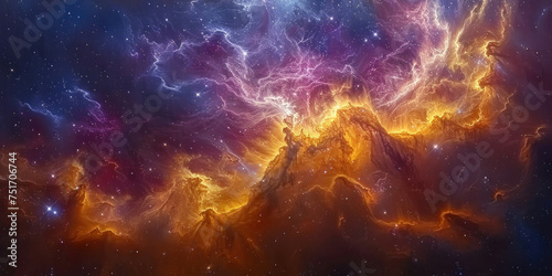 Vibrant Orange and Blue Nebula Clouds in Space Illuminated by Cosmic Energy and Stardust Gases Galore