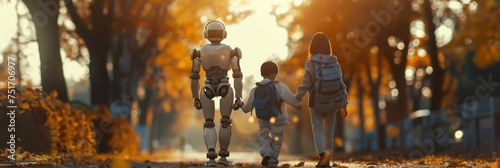 Robot and human live together photo