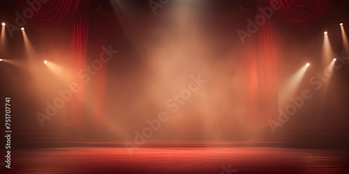 Theater stage light background with spotlight illuminated the stage for opera performance. Stage lighting. Empty stage with bright colors backdrop decoration.