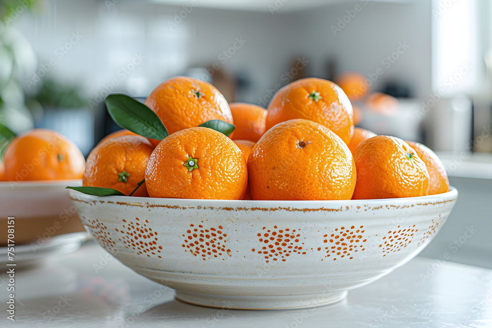 tangerines, oranges in a bright kitchen